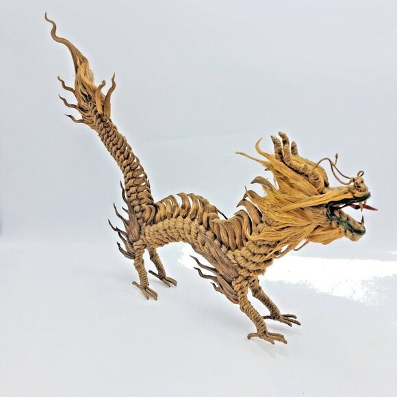Handcrafted Rope Dragon Figurine – Twisted Natural Fiber Asian Folk Art-Vintage - Picture 1 of 6